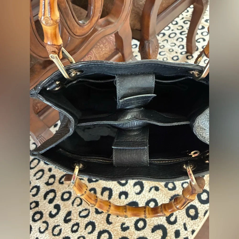 Gucci Taurillon Black Leather, Bamboo Top Handles/Shoulder Bag Tote - Picture 6 of 16